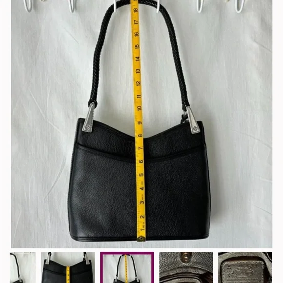 Brighton Gina Black Pebbled and Embossed Brown Trim Leather Hobo Bag (Used) - Picture 6 of 7